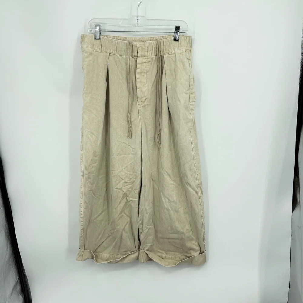 FREE PEOPLE AFTER LOVE CUFF wide leg‎ PANT sz M beige